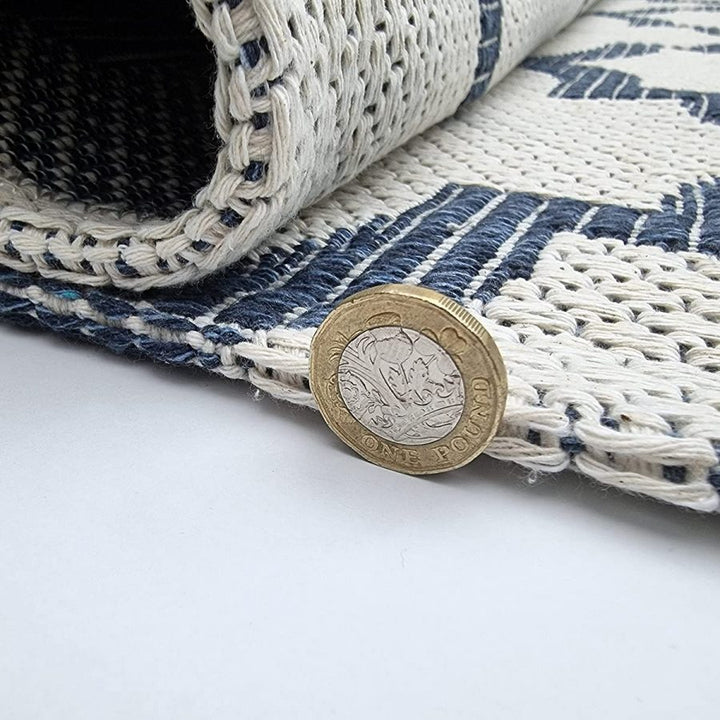 Cotton Rugs Navy Blue Trellis Pattern with Tassels - TidySpaces