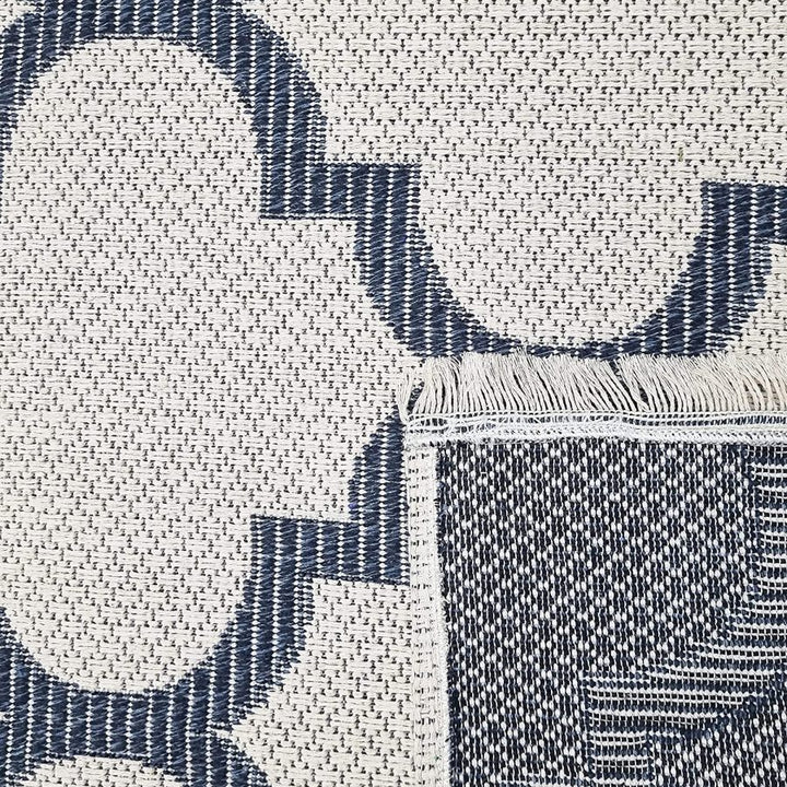 Cotton Rugs Navy Blue Trellis Pattern with Tassels - TidySpaces