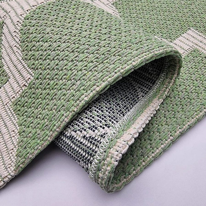 Cotton Rug Green Trellis Pattern with Tassels - TidySpaces