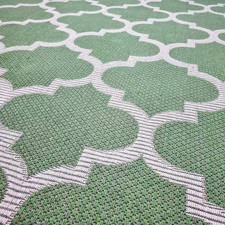 Cotton Rug Green Trellis Pattern with Tassels - TidySpaces