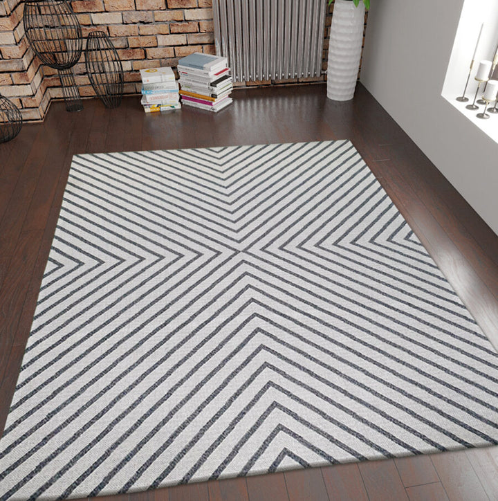 Cotton Rug Cream Grey Geometric Cream Grey - TidySpaces