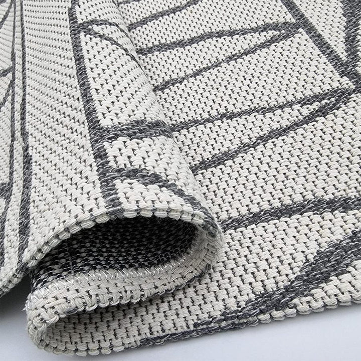 Cotton Rug Cream Grey Aztec Pattern with Tassels - TidySpaces