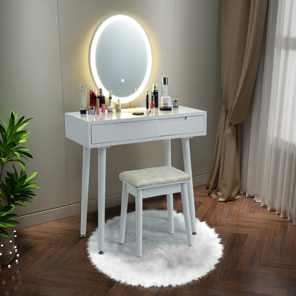 Vanity Table Set with Surrounded LED Tape Lights-White - TidySpaces