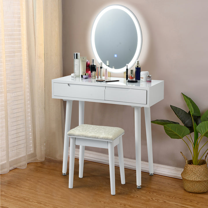Vanity Table Set with Surrounded LED Tape Lights-White - TidySpaces