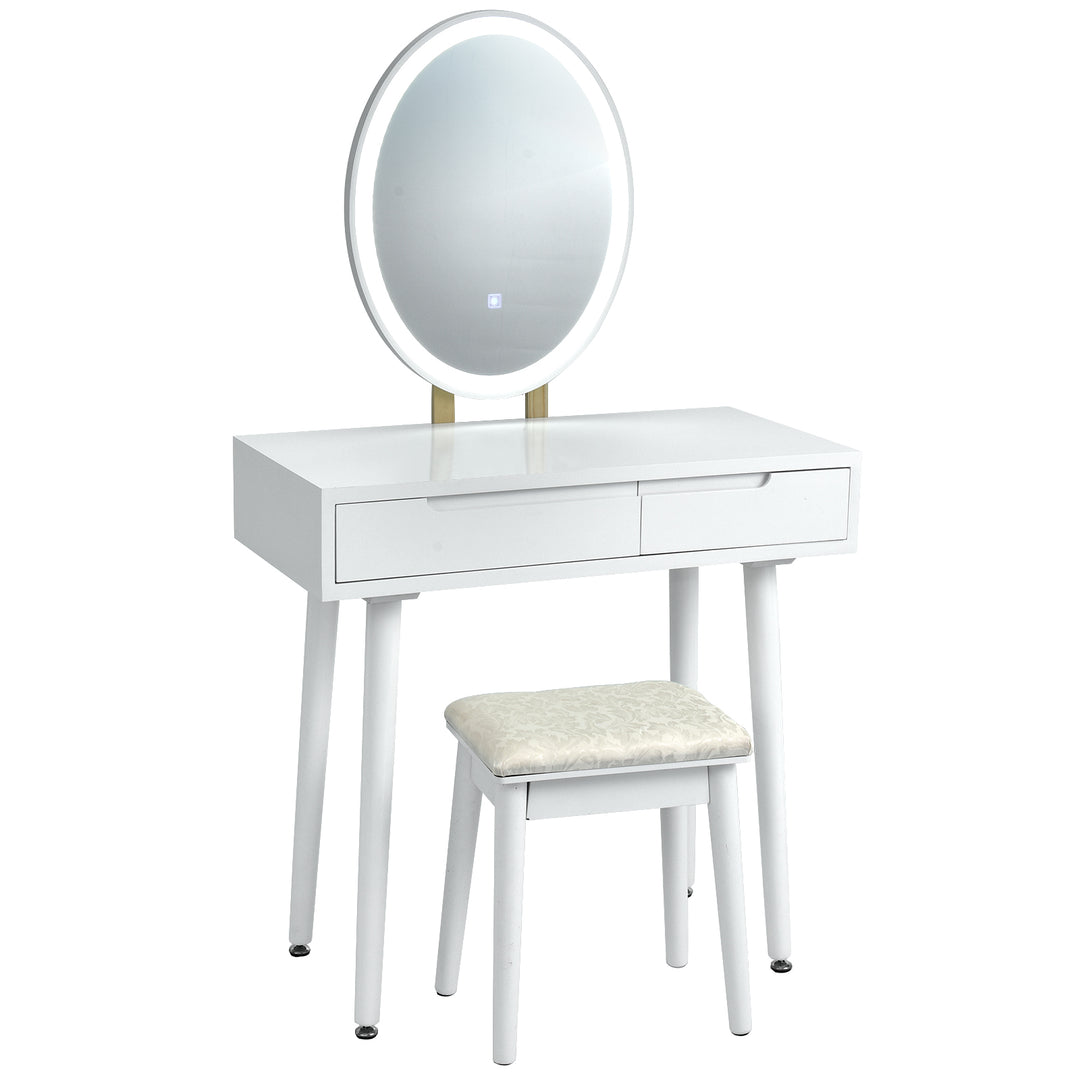 Vanity Table Set with Surrounded LED Tape Lights-White - TidySpaces