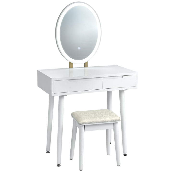 Vanity Table Set with Surrounded LED Tape Lights-White - TidySpaces