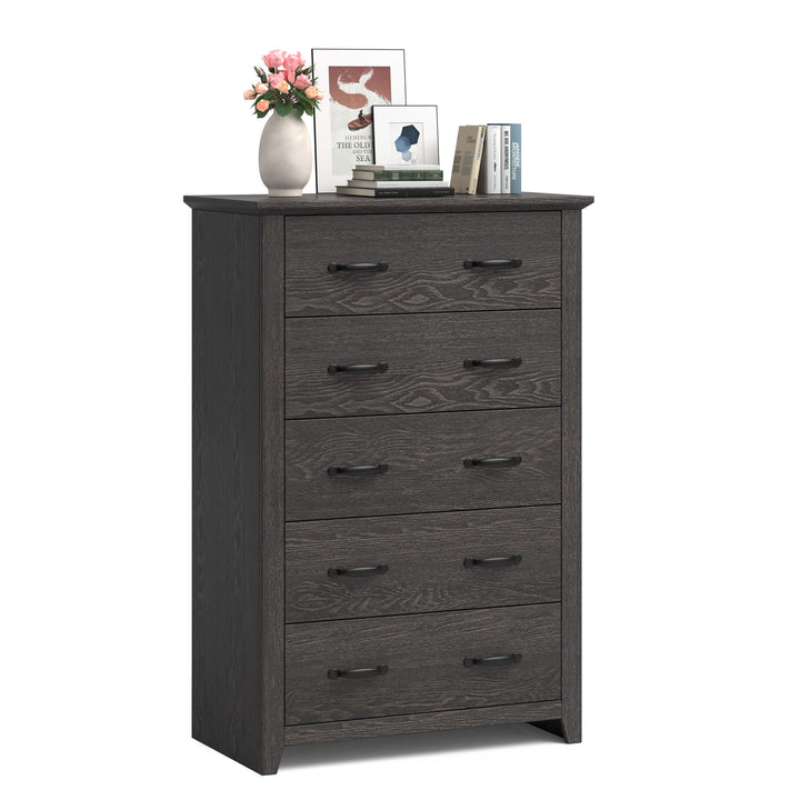 Dresser Vertical Chest of Drawers with 5 Pull out Drawers Dark Grey - TidySpaces