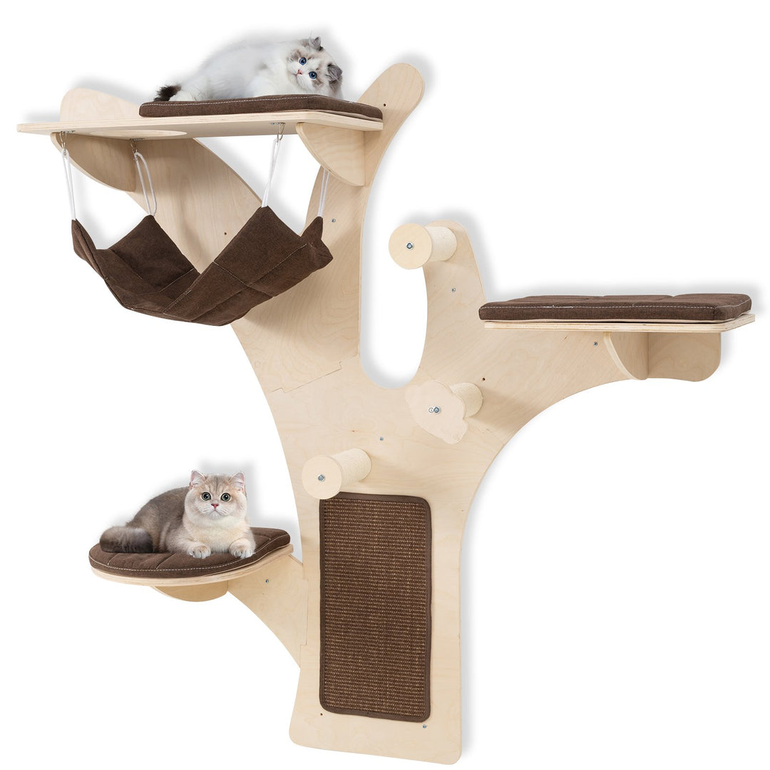 Wall-Mounted Cat Tower Furniture with Scratching Posts-Brown - TidySpaces