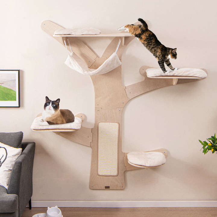Wall-Mounted Cat Tower with Hammock-Natural - TidySpaces