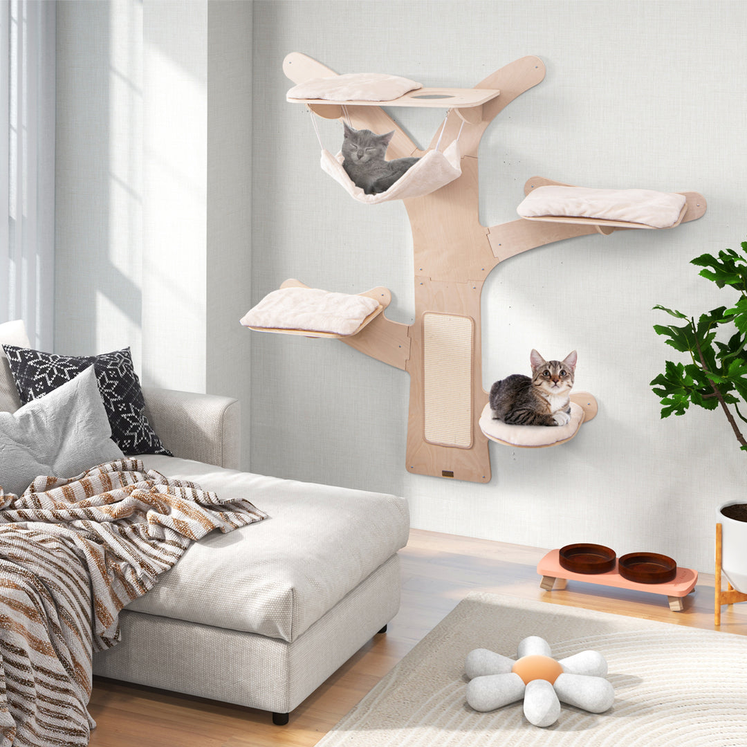 Wall-Mounted Cat Tower with Hammock-Natural - TidySpaces