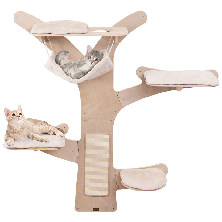 Wall-Mounted Cat Tower with Hammock-Natural - TidySpaces