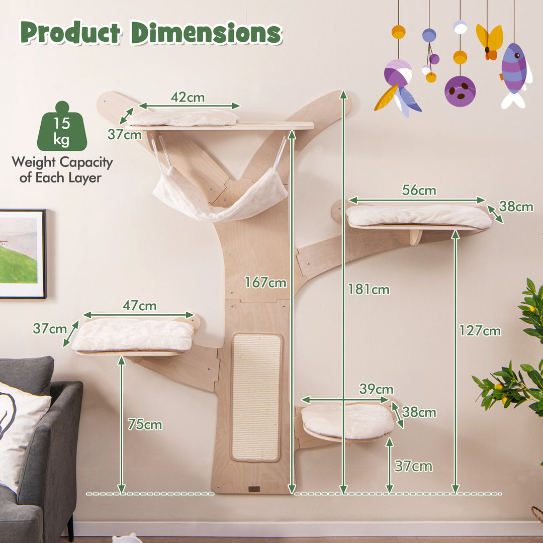 Wall-Mounted Cat Tower with Hammock-Natural - TidySpaces