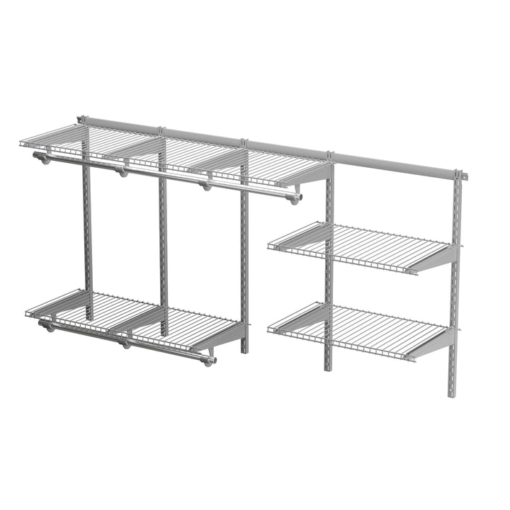 Wall Mounted Closet Organizer System with Wire Shelving and Cloth Rods Grey - TidySpaces