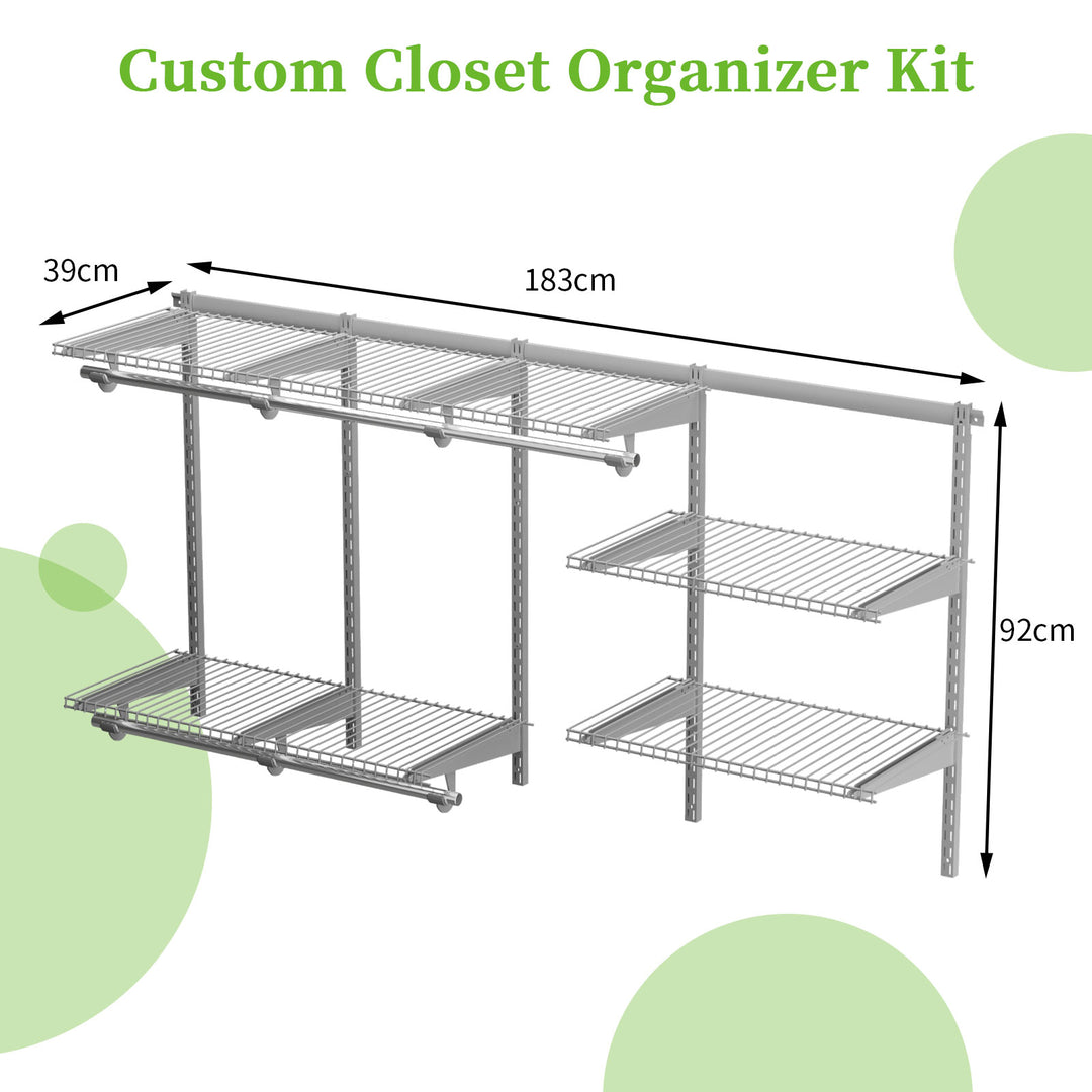 Wall Mounted Closet Organizer System with Wire Shelving and Cloth Rods - TidySpaces