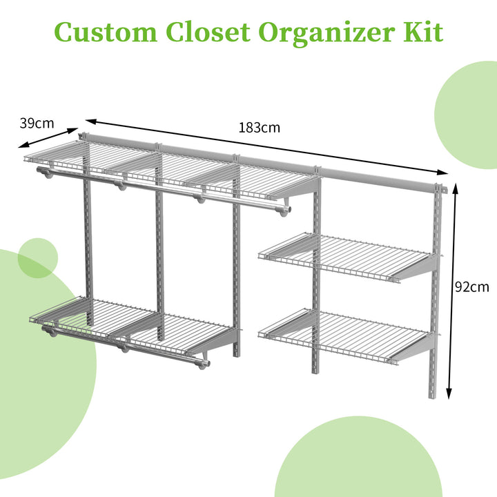 Wall Mounted Closet Organizer System with Wire Shelving and Cloth Rods - TidySpaces