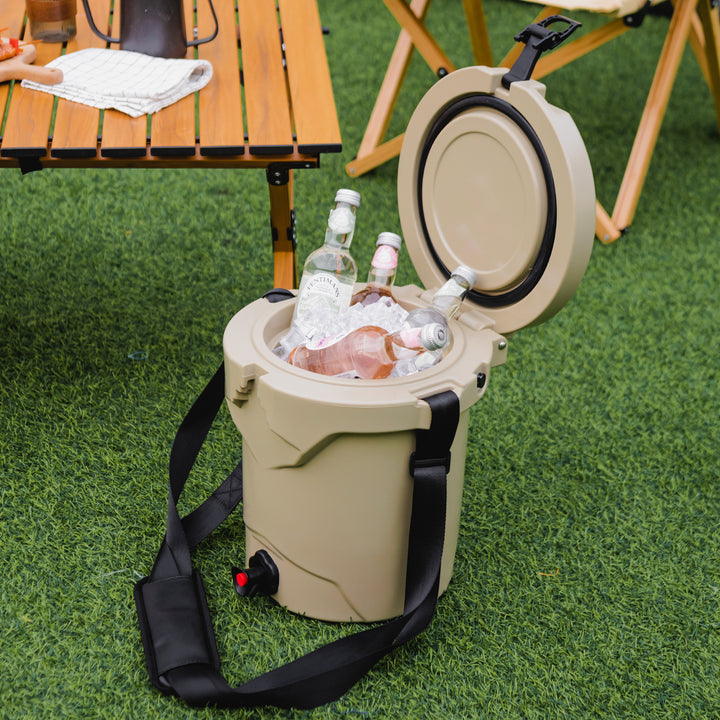 9.5 L Water Cooler Drink Cooler Insulated Ice Chest with Spigot and Shoulder Strap-Beige - TidySpaces