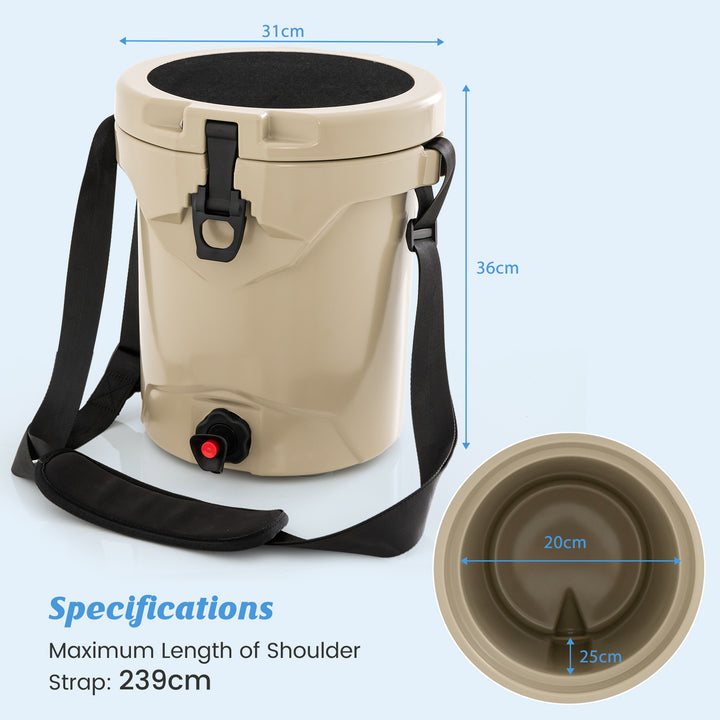9.5 L Water Cooler Drink Cooler Insulated Ice Chest with Spigot and Shoulder Strap-Beige - TidySpaces