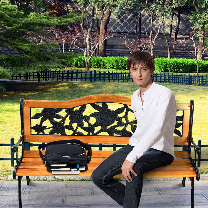 Weatherproof Garden Bench with Iron Structure and Solid Wood Slats Seat - TidySpaces