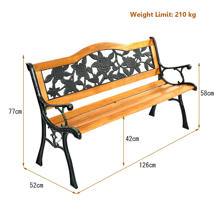Weatherproof Garden Bench with Iron Structure and Solid Wood Slats Seat - TidySpaces