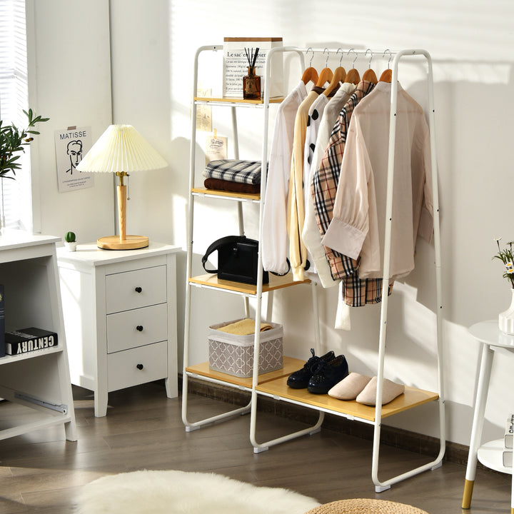 Free Standing Garment Clothing Rack with 5 Tier Wood Shelves - TidySpaces