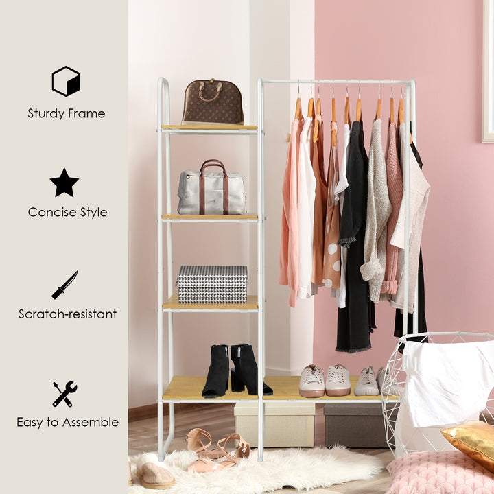 Free Standing Garment Clothing Rack with 5 Tier Wood Shelves - TidySpaces