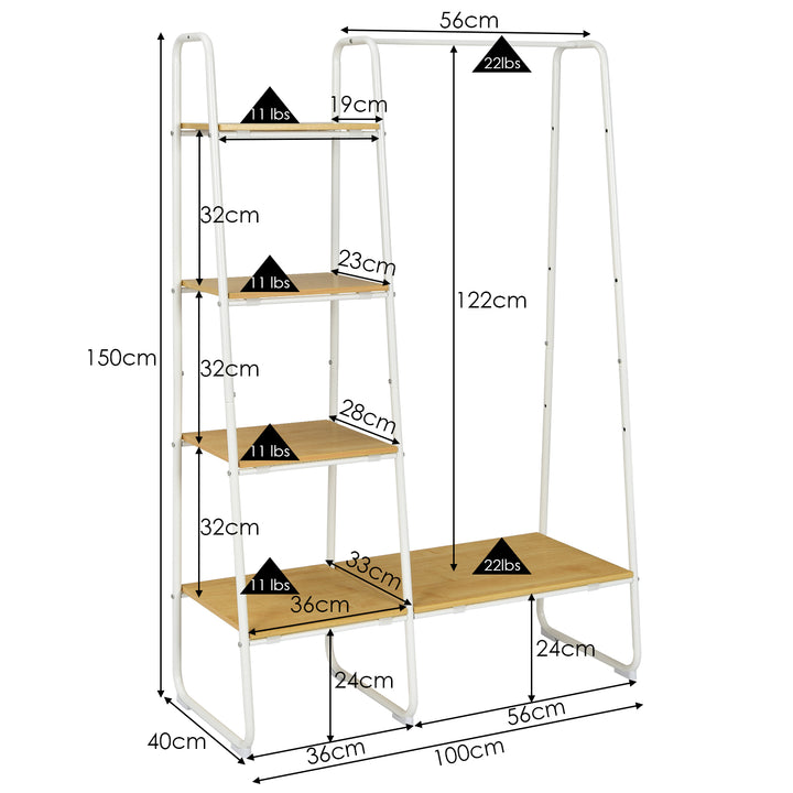 Free Standing Garment Clothing Rack with 5 Tier Wood Shelves - TidySpaces