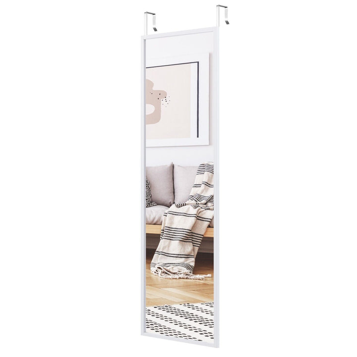 Full Length Wall-Mounted Mirror with Height Adjusting Hooks White - TidySpaces
