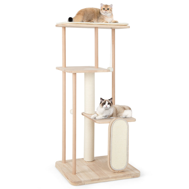 126 cm Tall Solid Wood Cat Tree with Oak Frame and Beech Post for Kittens and Adult Cats - TidySpaces