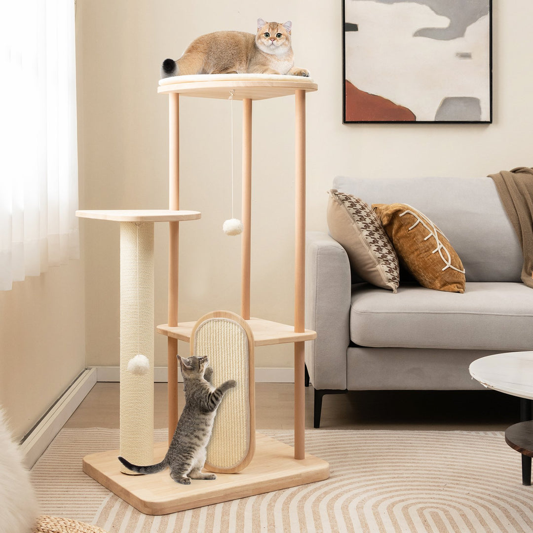 Multi-level Modern Wood Cat Tree with Scratching Board and Post - TidySpaces