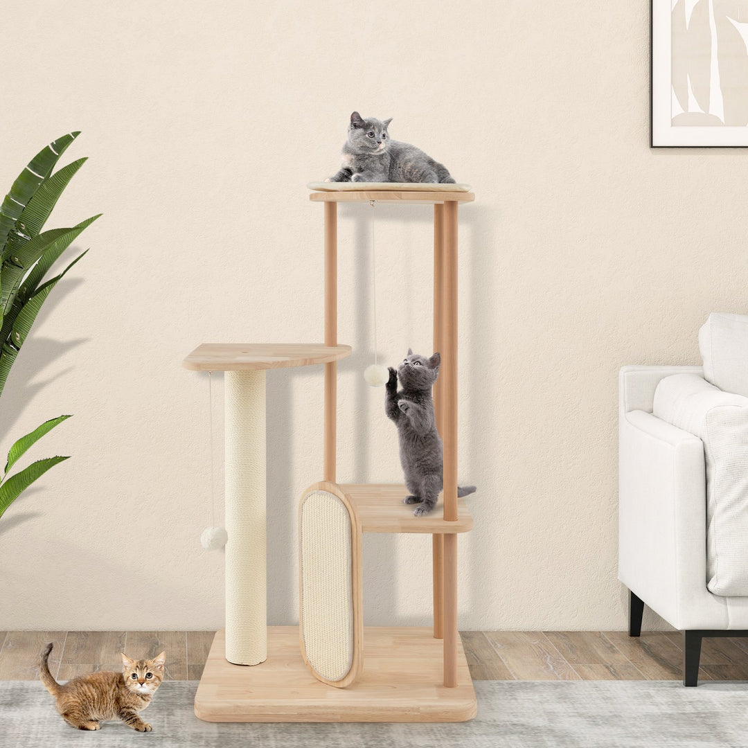 Multi-level Modern Wood Cat Tree with Scratching Board and Post - TidySpaces