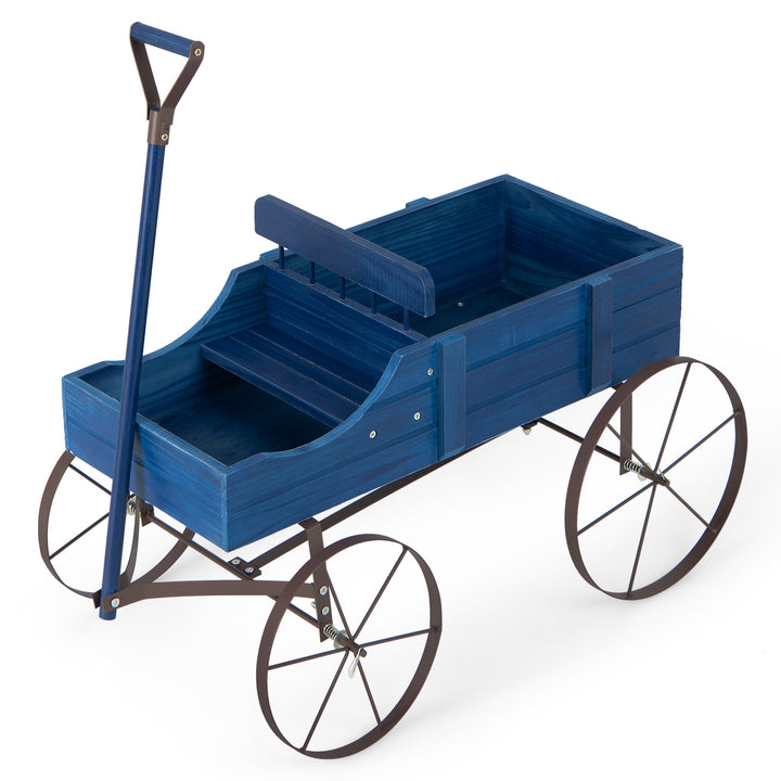 Wood Wagon Flower Planter with Wheels and 2 Planting Sections - TidySpaces
