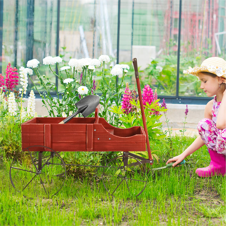 Wood Wagon Flower Planter with Wheels and 2 Planting Sections - TidySpaces