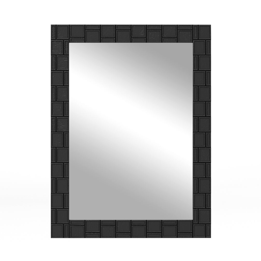 80 x 60 cm Wooden Framed Wall Mirror with Metal Hooks-Black - TidySpaces