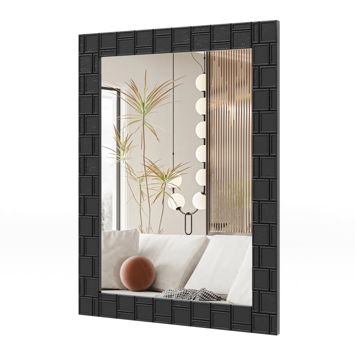 80 x 60 cm Wooden Framed Wall Mirror with Metal Hooks-Black - TidySpaces
