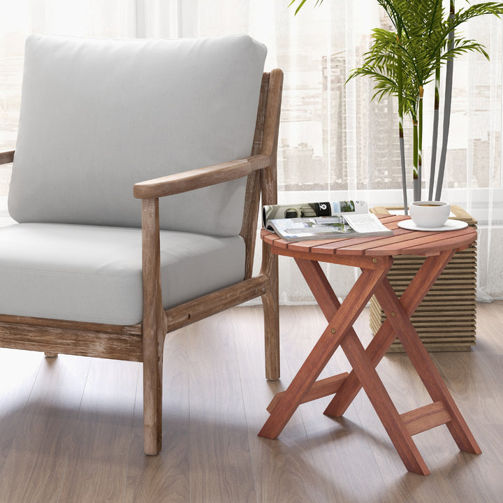 Wooden Side Table with Slatted Tabletop and Sturdy X shaped Frame - TidySpaces