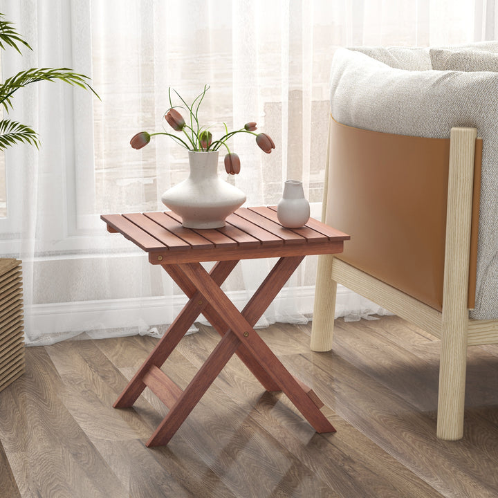 Wooden Side Table with Slatted Tabletop and Sturdy X shaped Frame - TidySpaces