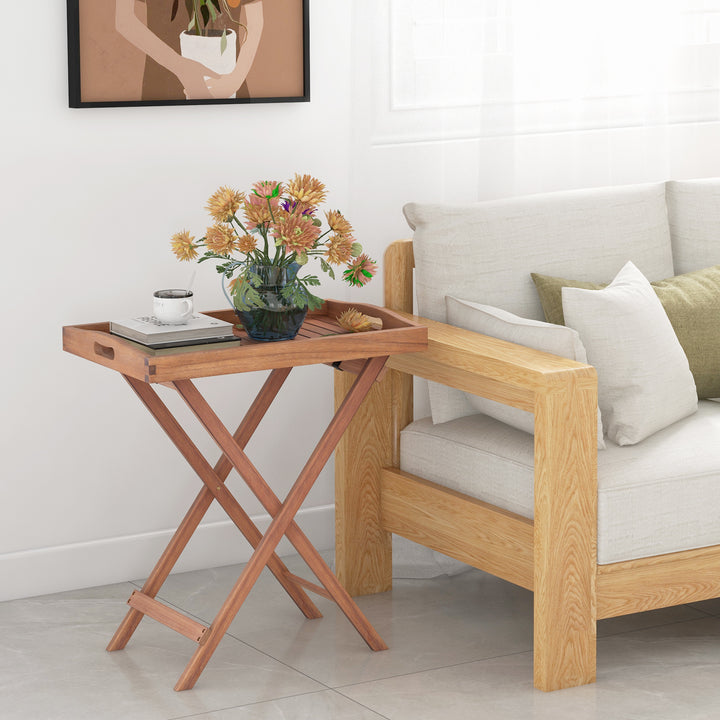 Wooden Side Table with Slatted Tabletop and Sturdy X shaped Frame - TidySpaces
