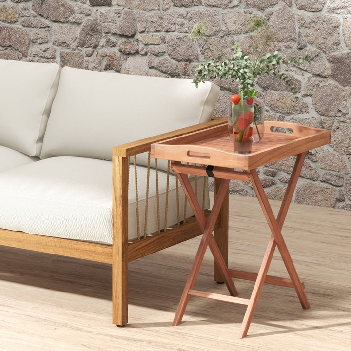 Wooden Side Table with Slatted Tabletop and Sturdy X shaped Frame - TidySpaces