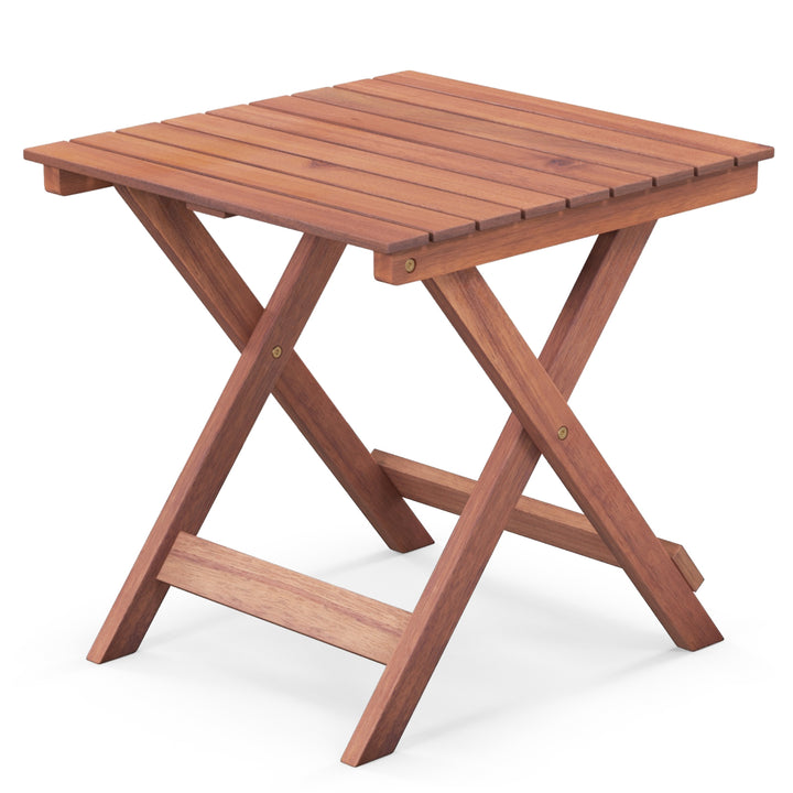 Wooden Side Table with Slatted Tabletop and Sturdy X shaped Frame A - TidySpaces