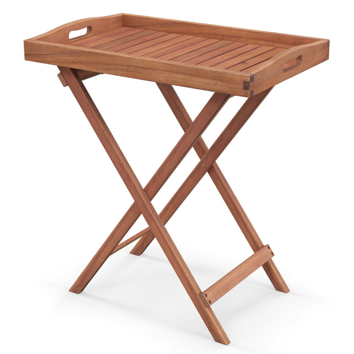 Wooden Side Table with Slatted Tabletop and Sturdy X shaped Frame C - TidySpaces
