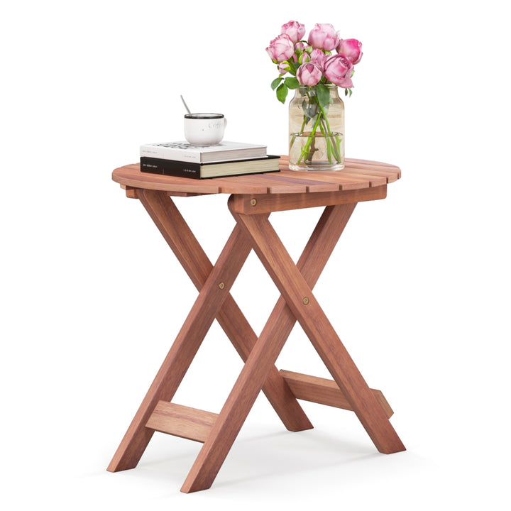 Wooden Side Table with Slatted Tabletop and Sturdy X shaped Frame - TidySpaces