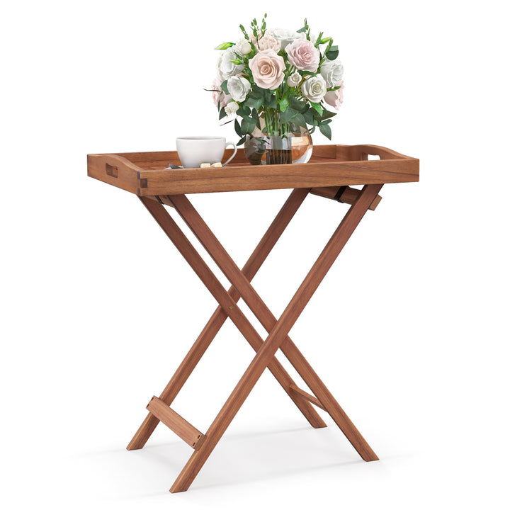 Wooden Side Table with Slatted Tabletop and Sturdy X shaped Frame - TidySpaces