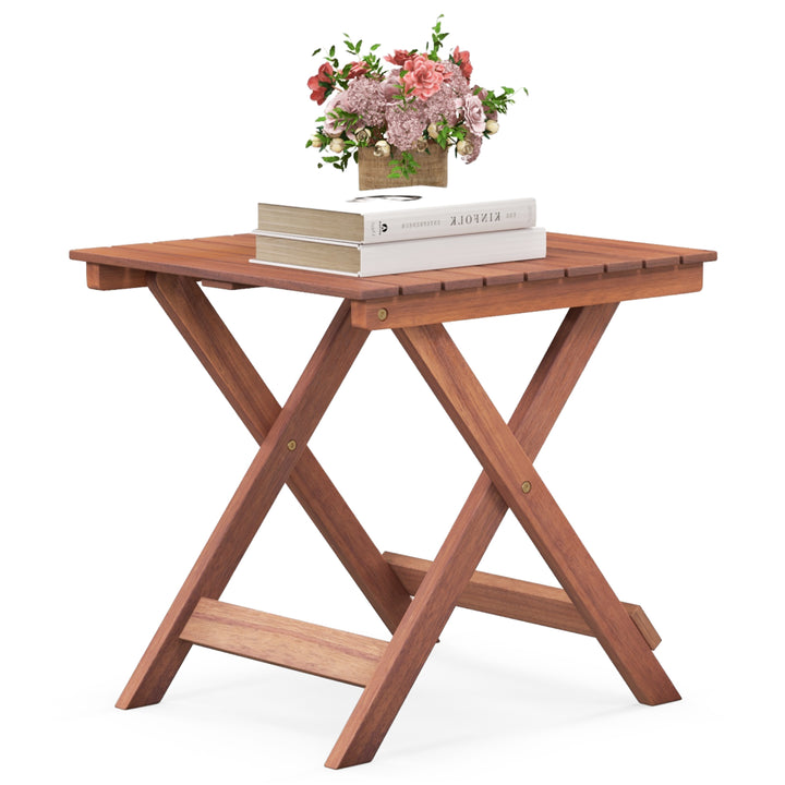 Wooden Side Table with Slatted Tabletop and Sturdy X shaped Frame - TidySpaces