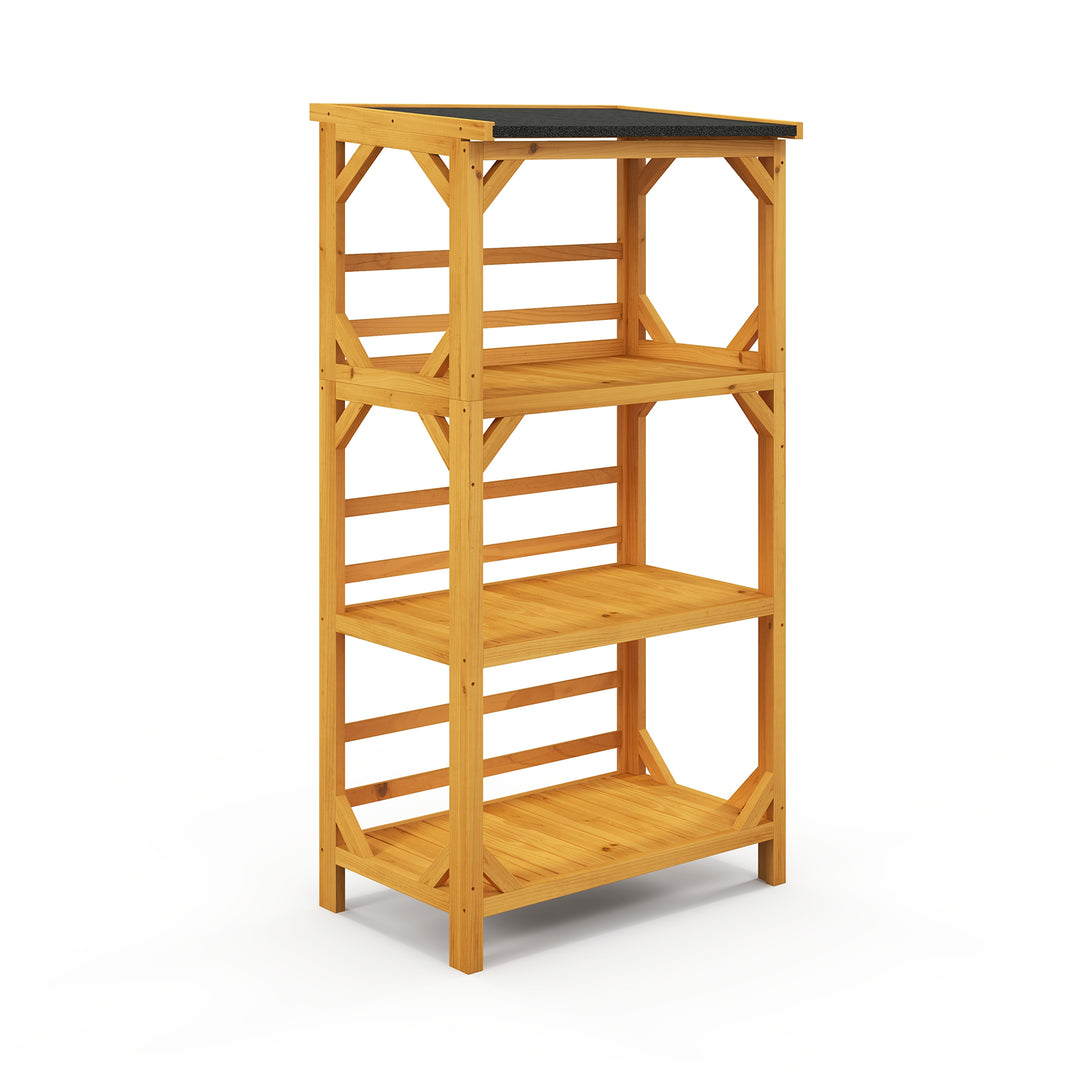 137CM 3-Tier Garden Plant Stand with Weatherproof Asphalt Roof-Natrual - TidySpaces