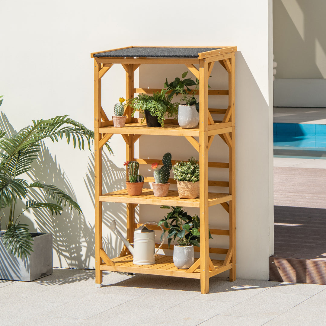 137CM 3-Tier Garden Plant Stand with Weatherproof Asphalt Roof-Natrual - TidySpaces