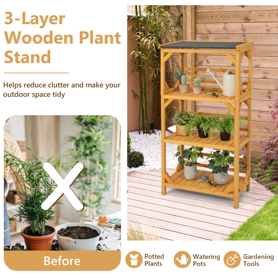 137CM 3-Tier Garden Plant Stand with Weatherproof Asphalt Roof-Natrual - TidySpaces