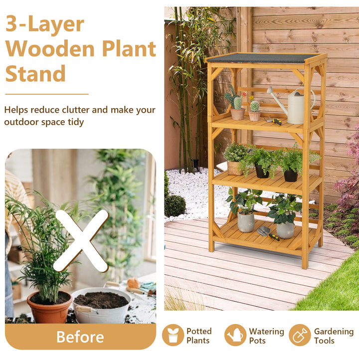 137CM 3-Tier Garden Plant Stand with Weatherproof Asphalt Roof-Natrual - TidySpaces