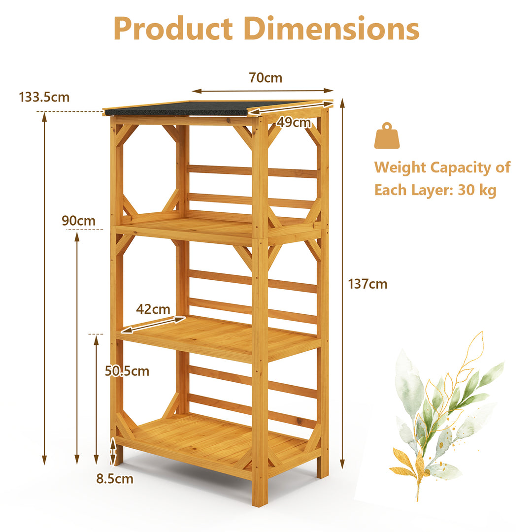 137CM 3-Tier Garden Plant Stand with Weatherproof Asphalt Roof-Natrual - TidySpaces