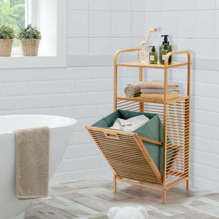 Bamboo Laundry Bin with Storage and Removable Basket - TidySpaces