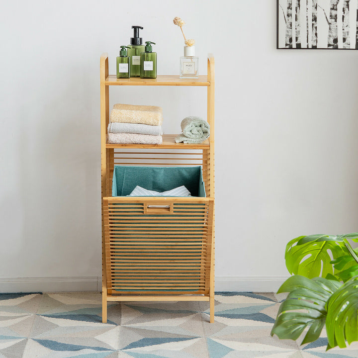 Bamboo Laundry Bin with Storage and Removable Basket - TidySpaces